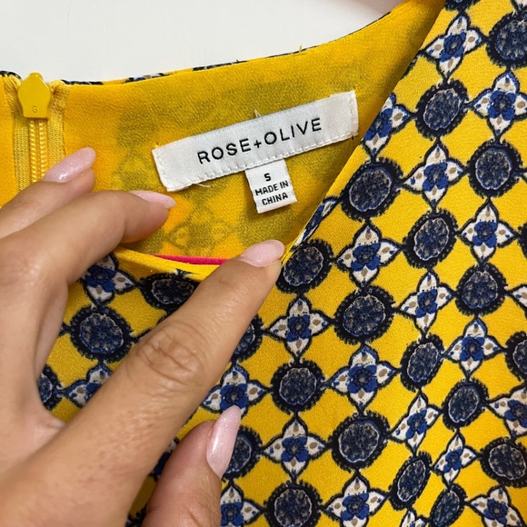 Rose + Olive Sleeveless Yellow Blue Geometric Print Blouse S - Picture 5 of 11
